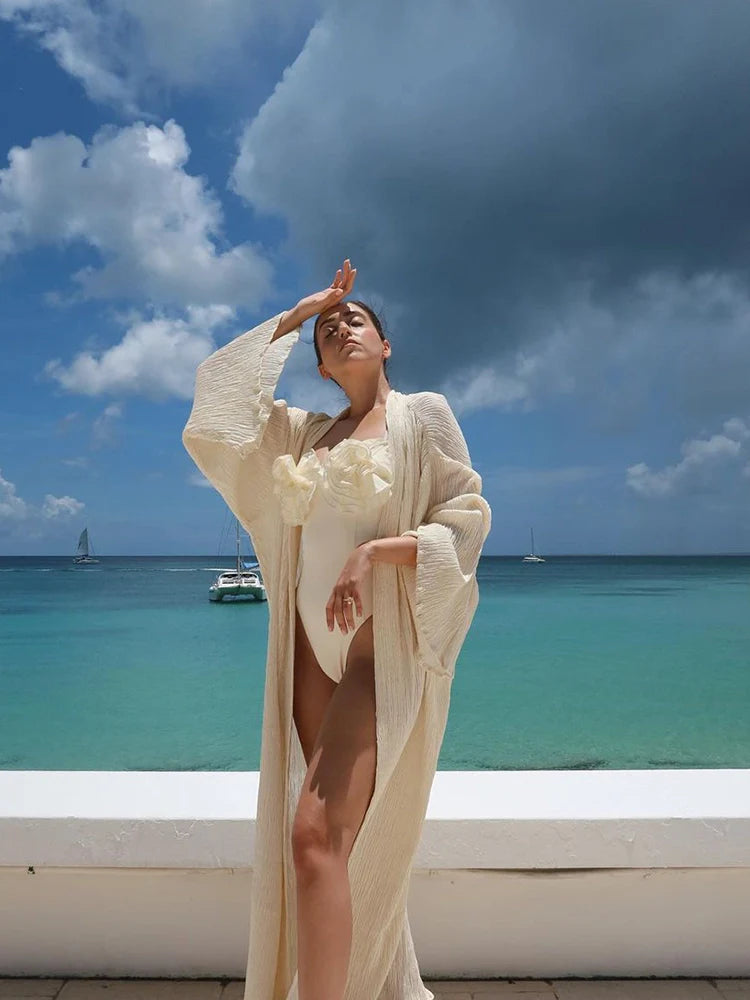 Floral Appliqué Solid One-Piece Swimsuit