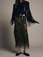 Fringed Sequin Skirt