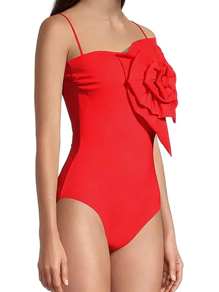 Strapless Floral Accent One-Piece Swimsuit Set
