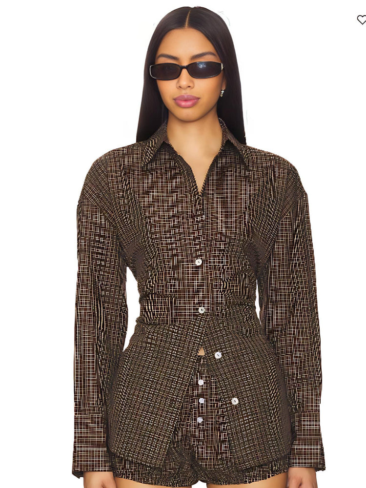 Vintage Plaid Button-Front Shirt & Shorts Set