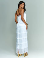 Strapless Fringe Satin Gown