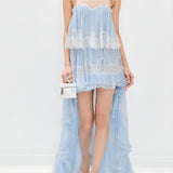 Lace Trim Crop Cami Top & Asymmetric Chiffon Skirt