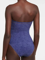 Denim Bandeau One Piece Swimsuit Set