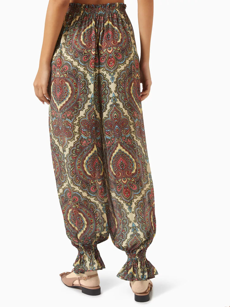Paisley Print Relaxed Scarf Blouse & Elastic Hem Pants Set