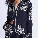 Unique Western Floral Print Oversized Loose Shirt
