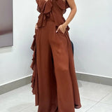Wide-Leg Chiffon Pants Set