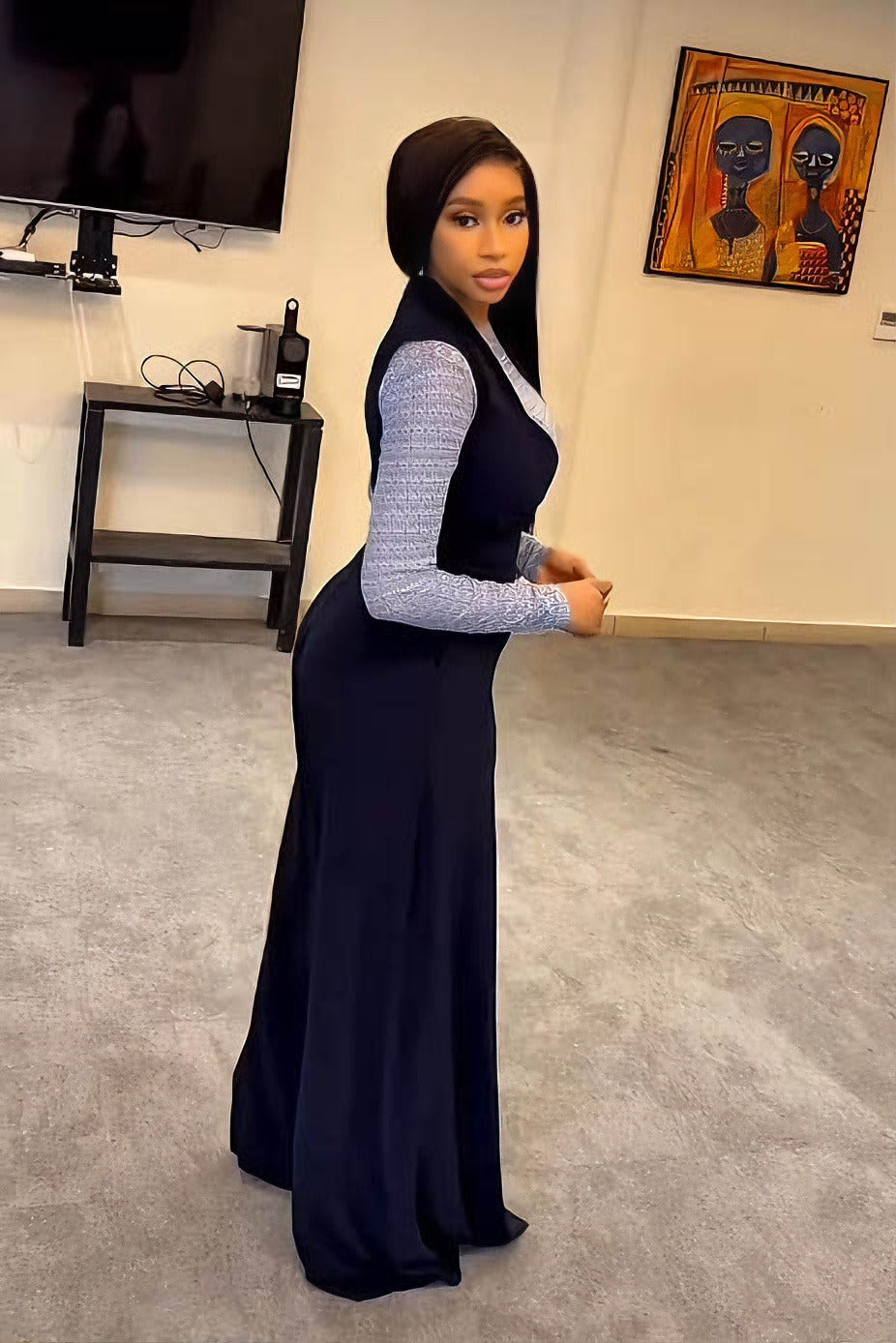 Smart Navy Layering Jumpsuit Set