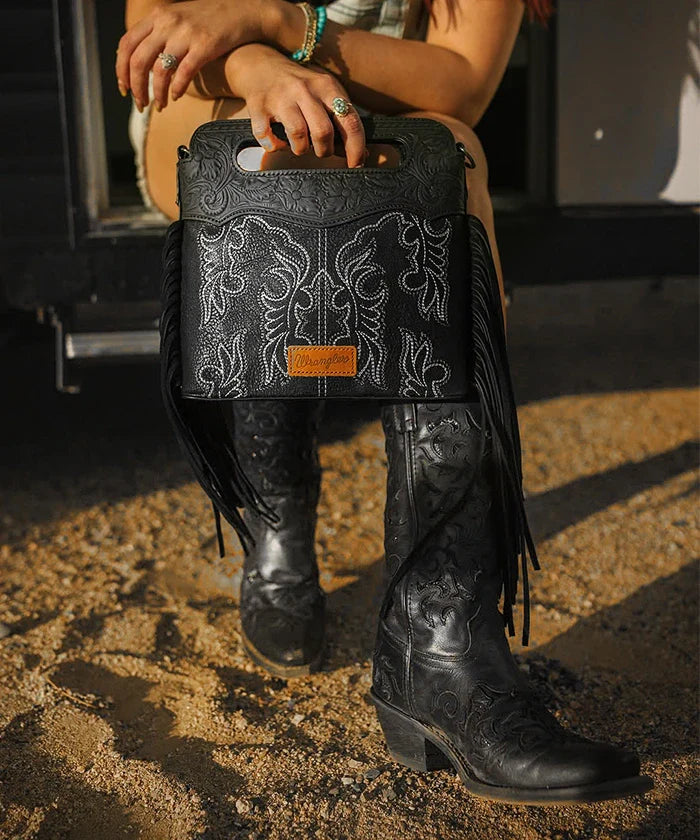 Wrangler Tooled Fringe Crossbody Bag