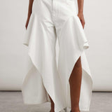 Ruffled Mid-Rise Wide-Leg Jeans