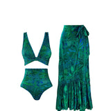 Reversible Green Print High-Waist Bikini Set