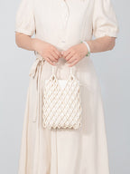 Hollow-Out Wooden Bead Woven Tote Bag