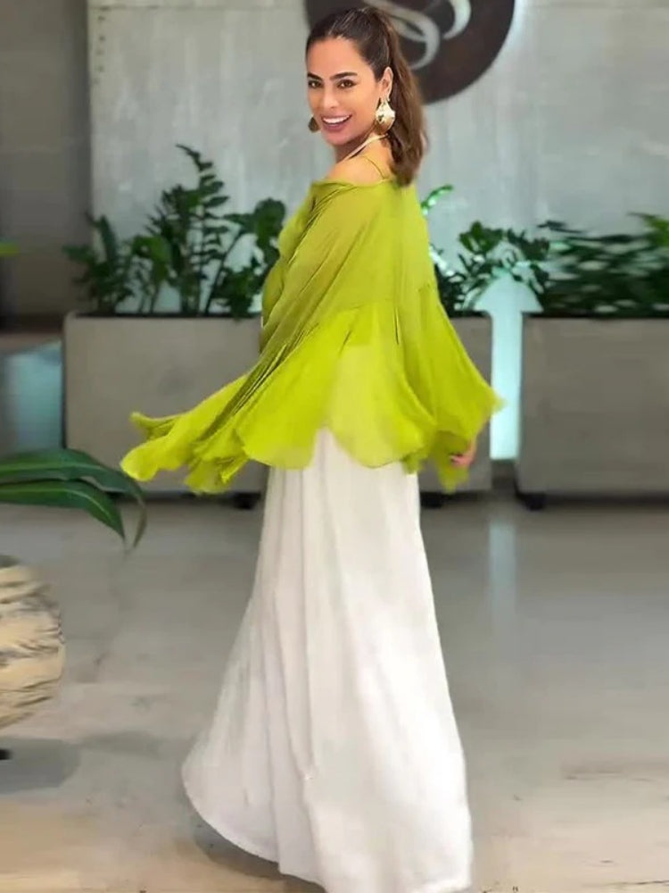 Flare Sleeve Long Pants Set