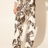 Exquisite Floral Print Elastic Loose Pocket Wide Leg Pants