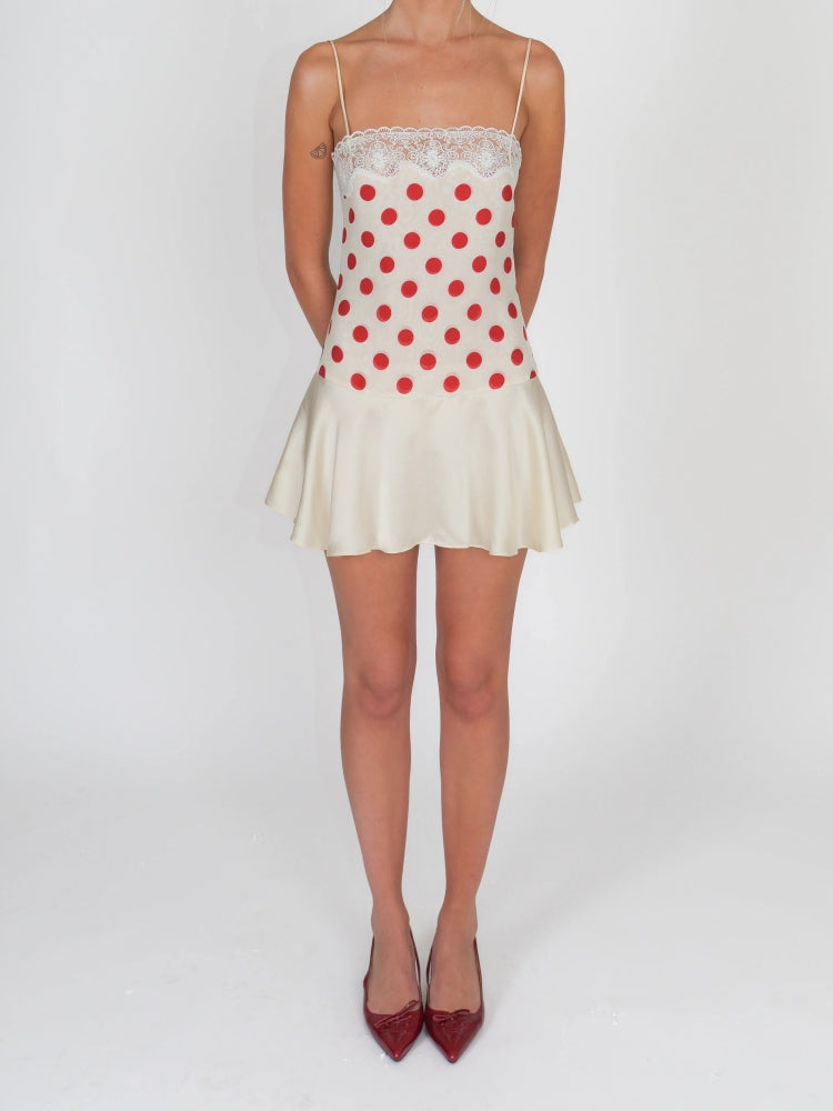 Cream & Red Polka Dot Lace Mini Dress