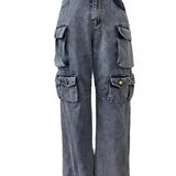 High-Waisted Cargo Jeans Trousers