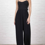 Strappy Jumpsuit With Wide Leg Pleated Detail In Black