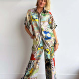 Casual Color-Block Shirt and Pants Set