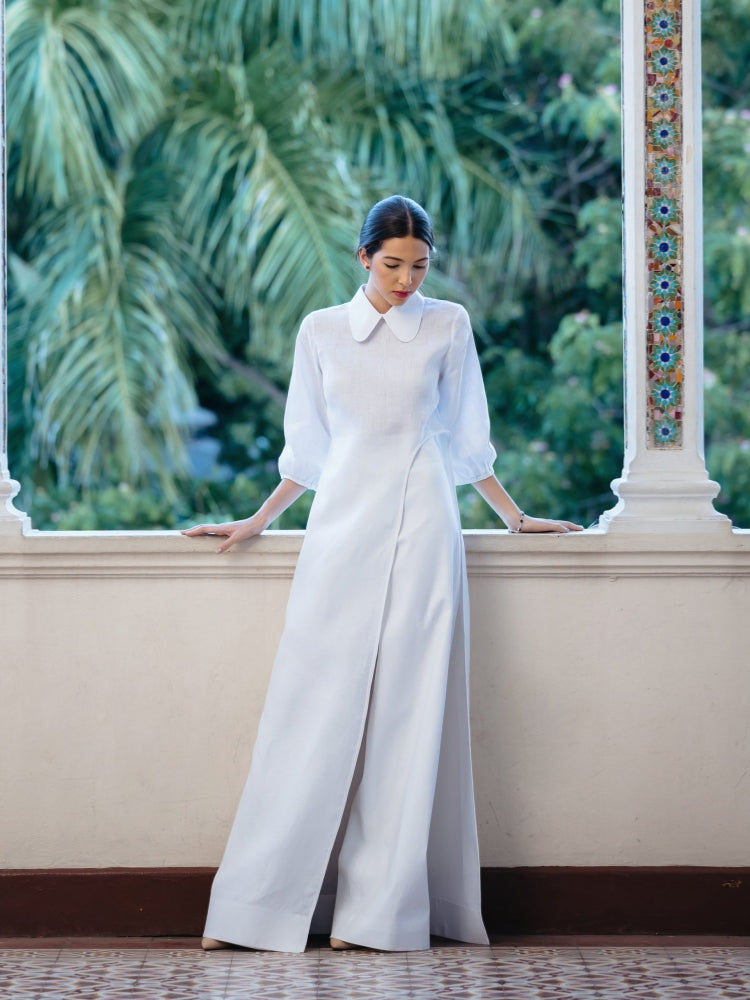 Soft-Structure Cutout Shirt & Wide-Leg Pant Set