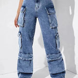 High-Waisted Denim Cargo