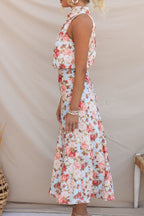 Wine Country Dates Floral Halter Neck Elastic Waist Maxi Dress