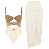 Morandi Colorblock High-Waist Hot Spring Swimsuit Set