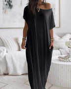Women's Solid Color Bat Sleeve Casual Comfortable Short Sleeve Dress