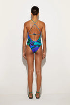 Print Cross-Strap Swimsuit & Wrap Skirt