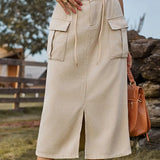 Tie-Waist Split Denim Skirt
