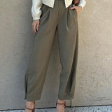 Stylish Loose High Waisted Drawstring Suit Pants
