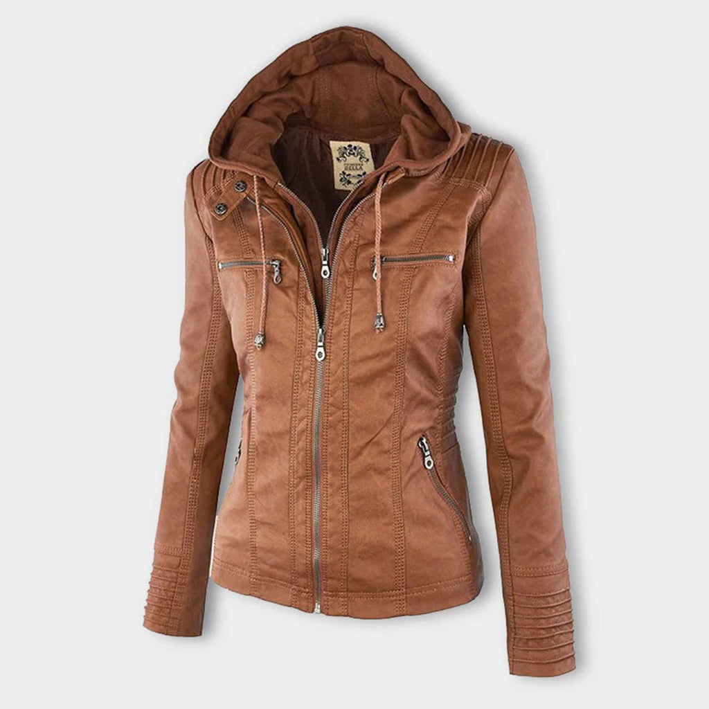 Pia | Moderne Lederjacke mit Kapuze