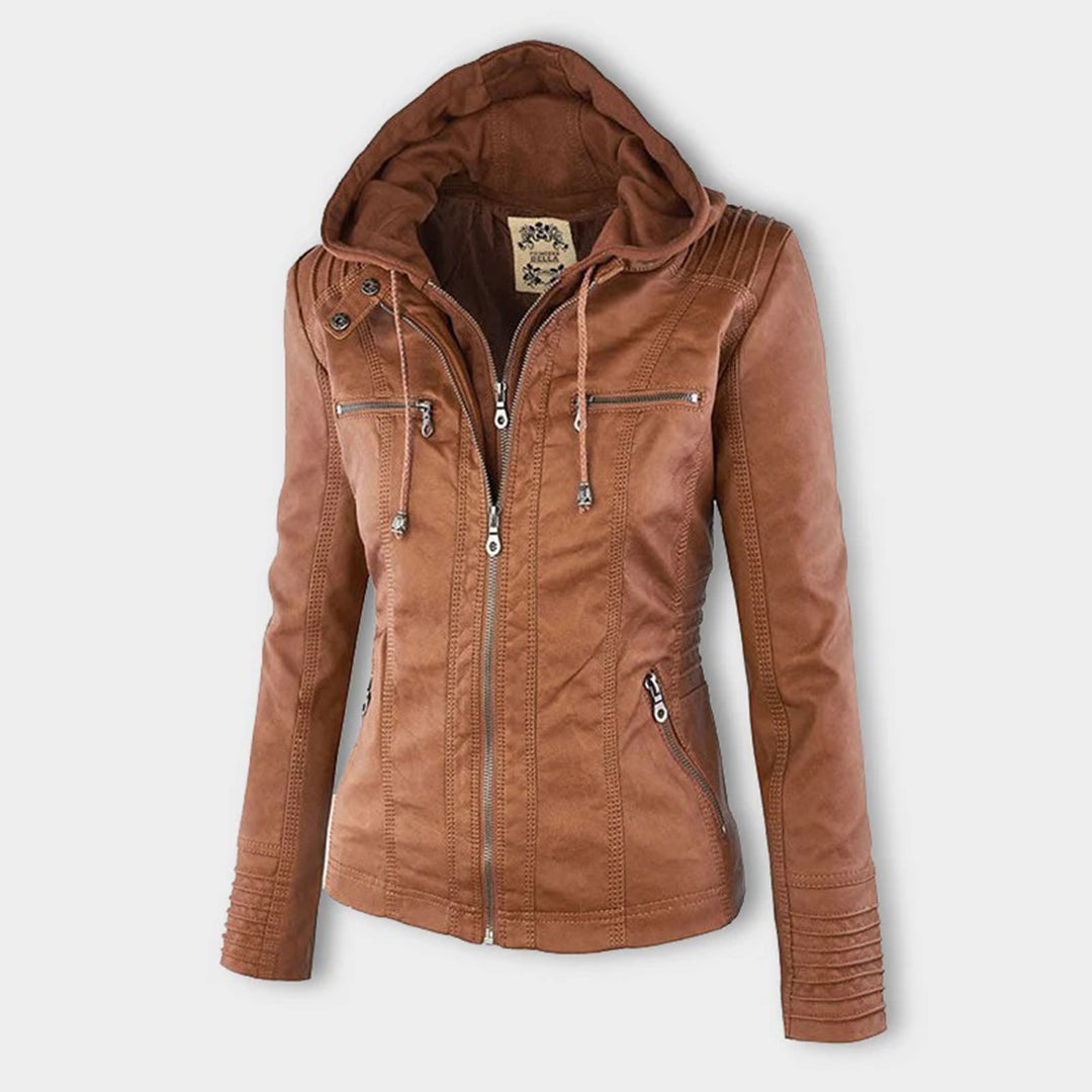 Pia | Moderne Lederjacke mit Kapuze