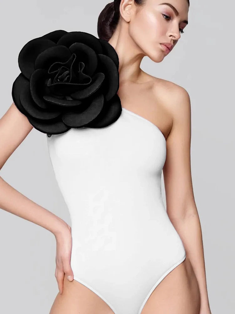 3D Floral Solid Color Swimsuit