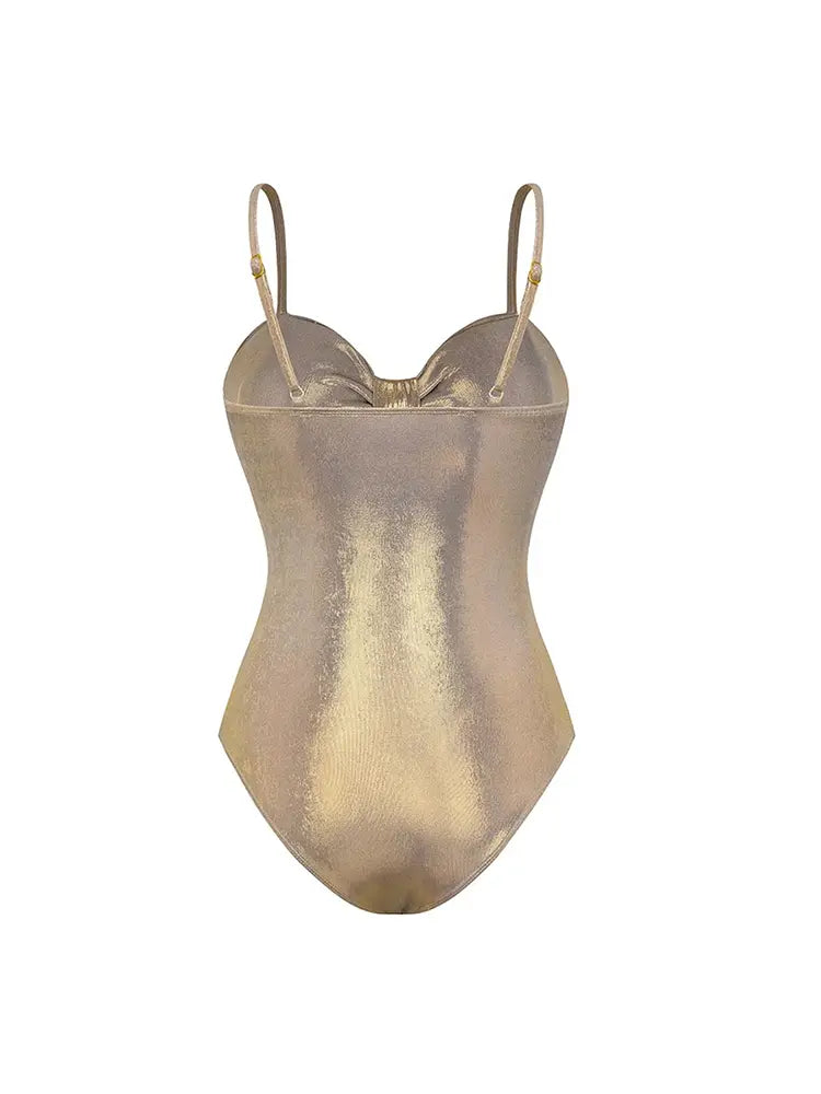 Rhinestone Ruched Shiny One-Piece Swimsuit
