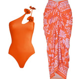 Floral One Shoulder Cutout Swimsuit Set