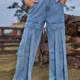 Vintage Heavy-Duty Tie-Design Denim Cargo Pants