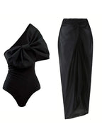 Black and White Bow One Piece Swimsuit Set