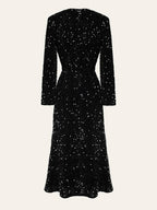Sequin Decorated Velvet Midi Dress In Black