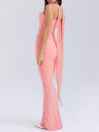 Pink Strapless Bodice and High Waist Skirt with Tie Set