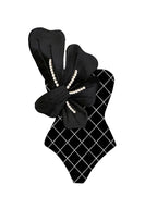 Pearl Floral Black Print Swimsuit Set