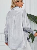 Loose-Fit Pleated Cuff Striped Shirt