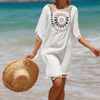 Hand Crochet Loose Fringe Sunflower Beach Blouse Cover Up