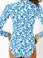 Green Zip-Up Floral Surf Swimsuit Set