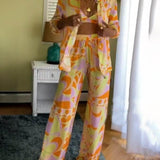 Classic Print Loose Waist Elastic Pocket Pants-Set