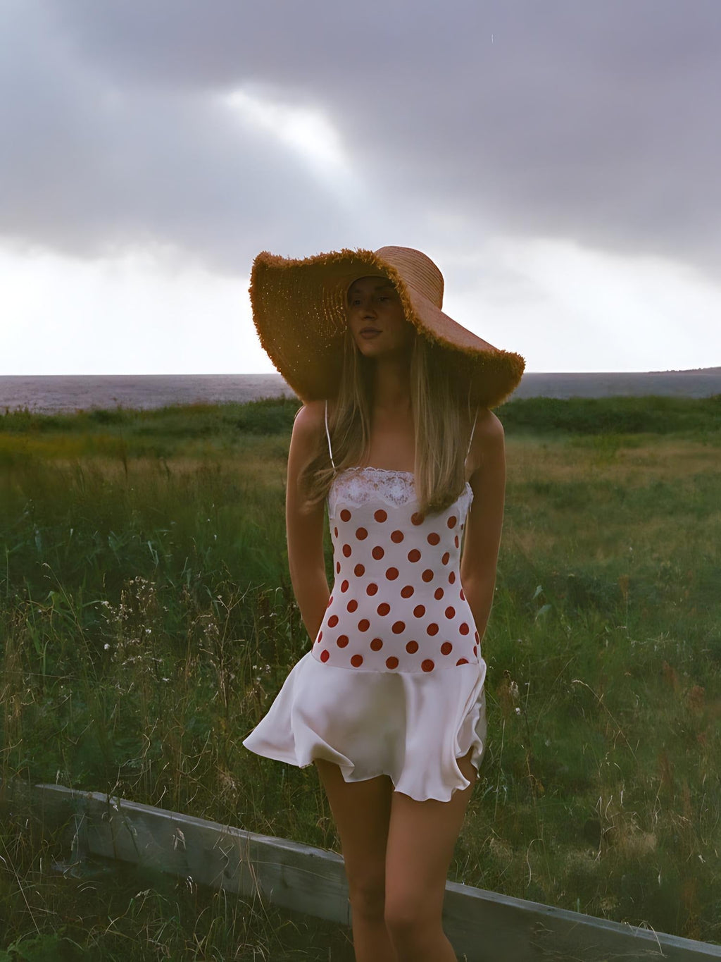 Cream & Red Polka Dot Lace Mini Dress