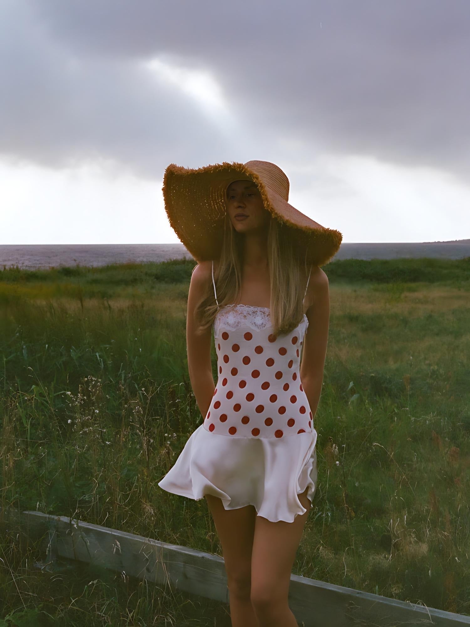 Cream & Red Polka Dot Lace Mini Dress