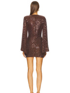 Sequin Wrap V-Neck Long-Sleeve Mini Dress