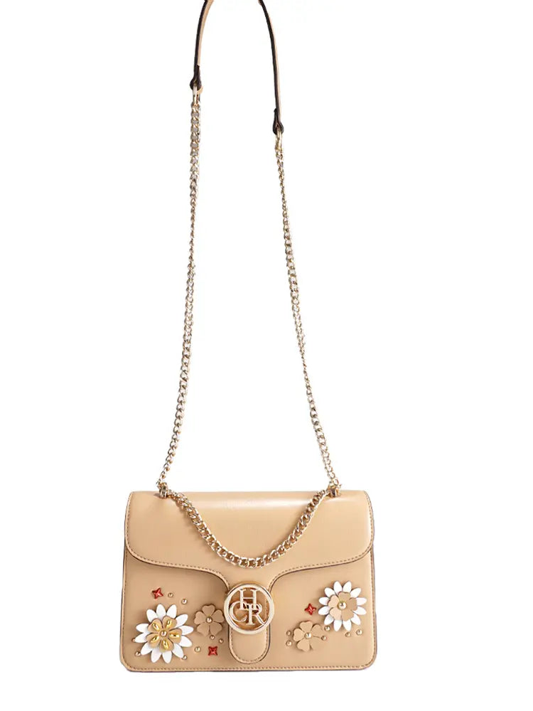 Floral Embroidered Chain Crossbody Shoulder Bag