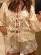 LaceTrimmed Satin Pajama Set