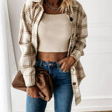 Plaid Casual Brushed Wool Cardigan Jacket