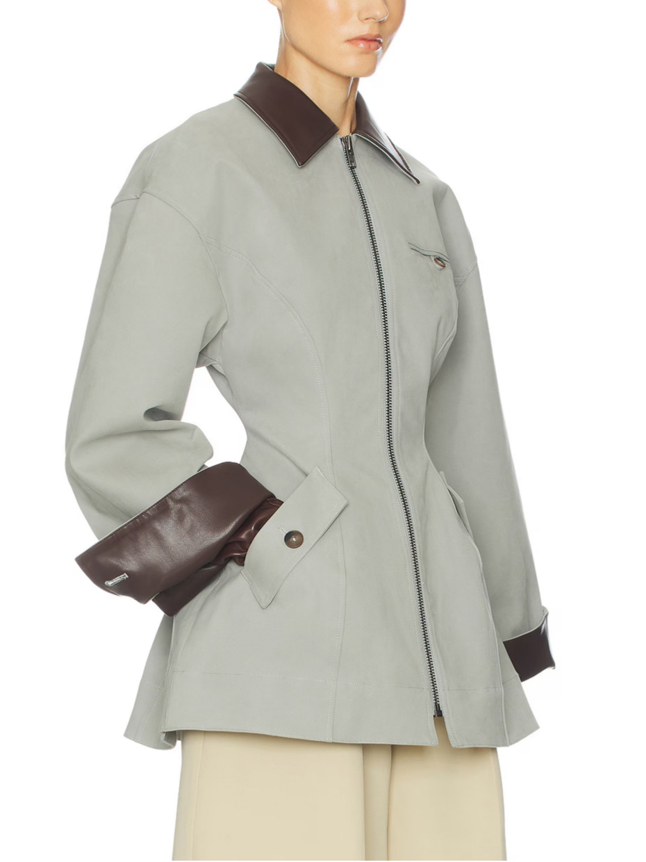 Light Grey Oversized Cropped PU Jacket